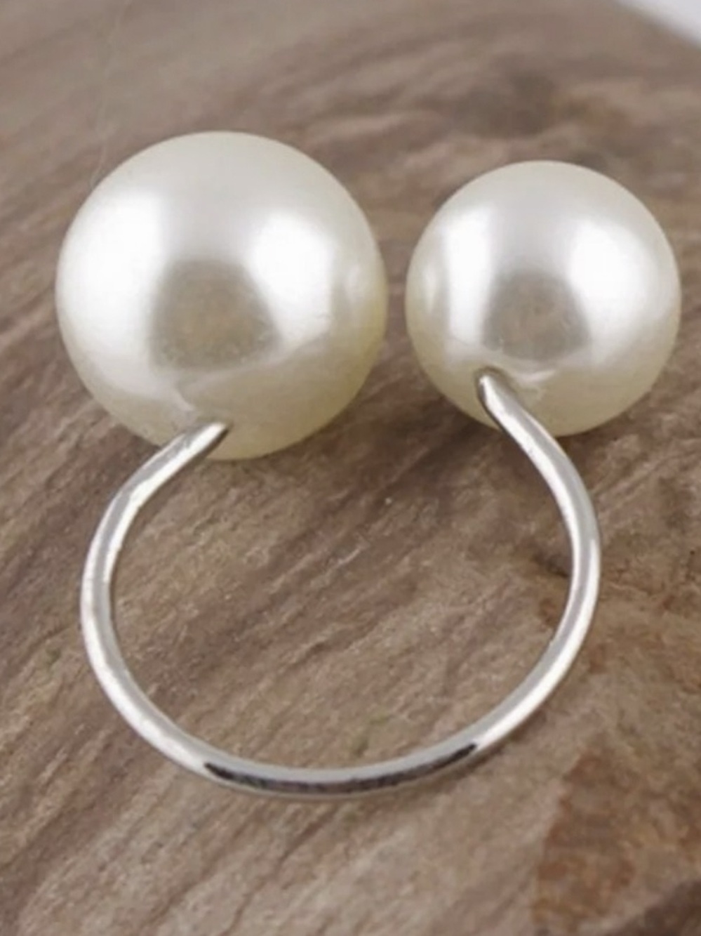 Silver & Gold Faux Pearl Adjustable Rings NWT - Picture 4 of 6